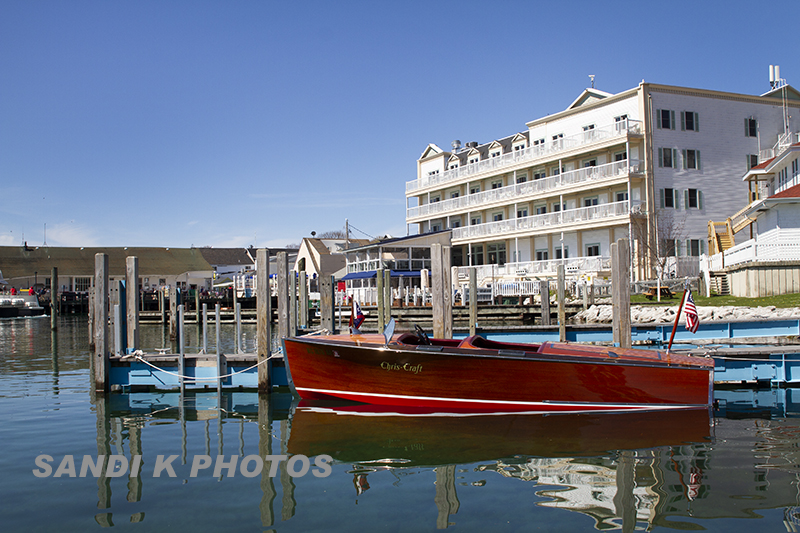 Chris Craft boat on Mackinack Island